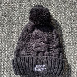 Favorite Daughter / Cable Knit Pom Pom Beanie Hat with Fleece Ear Band Interior